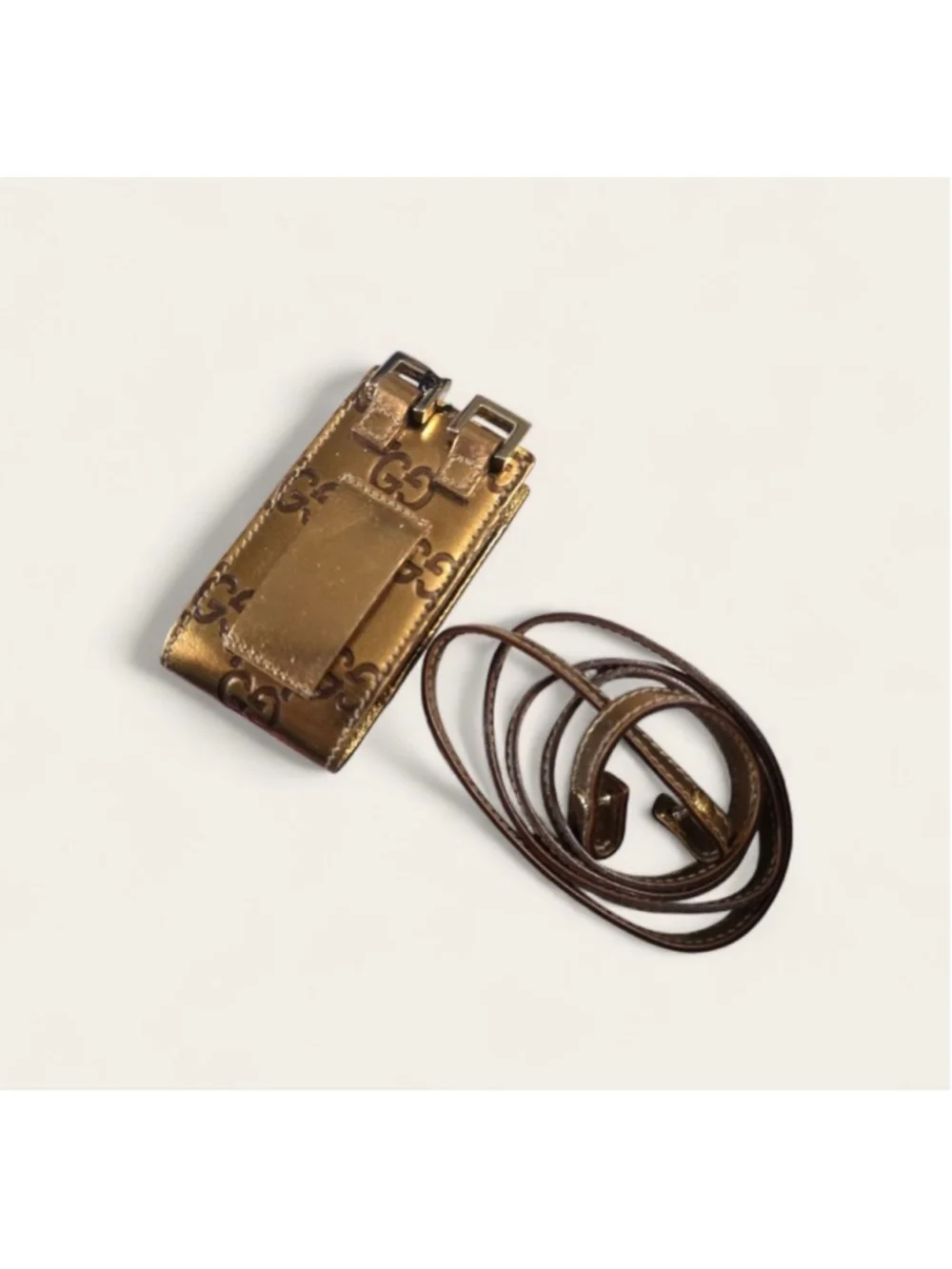 Gucci Guccissima Gold Leather Ipod Lanyard Or Belt Holder Good Condition